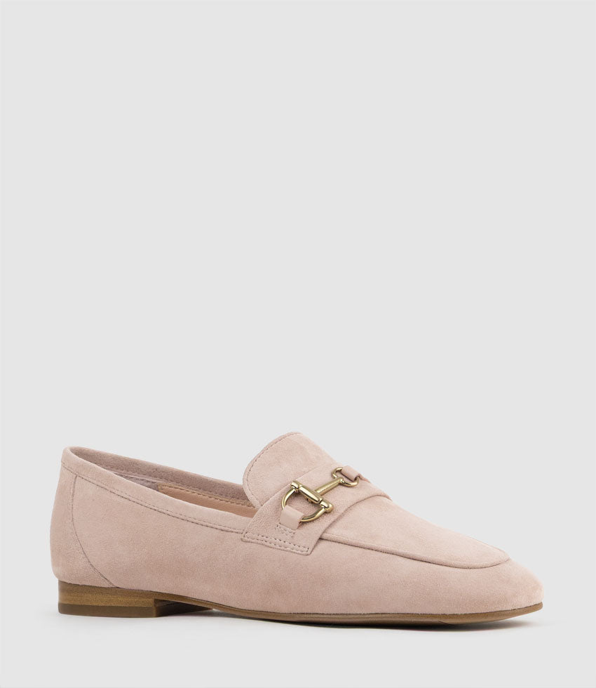 FAUSTINE Loafer with Asymmetrical Trim in Petal Suede - Edward Meller