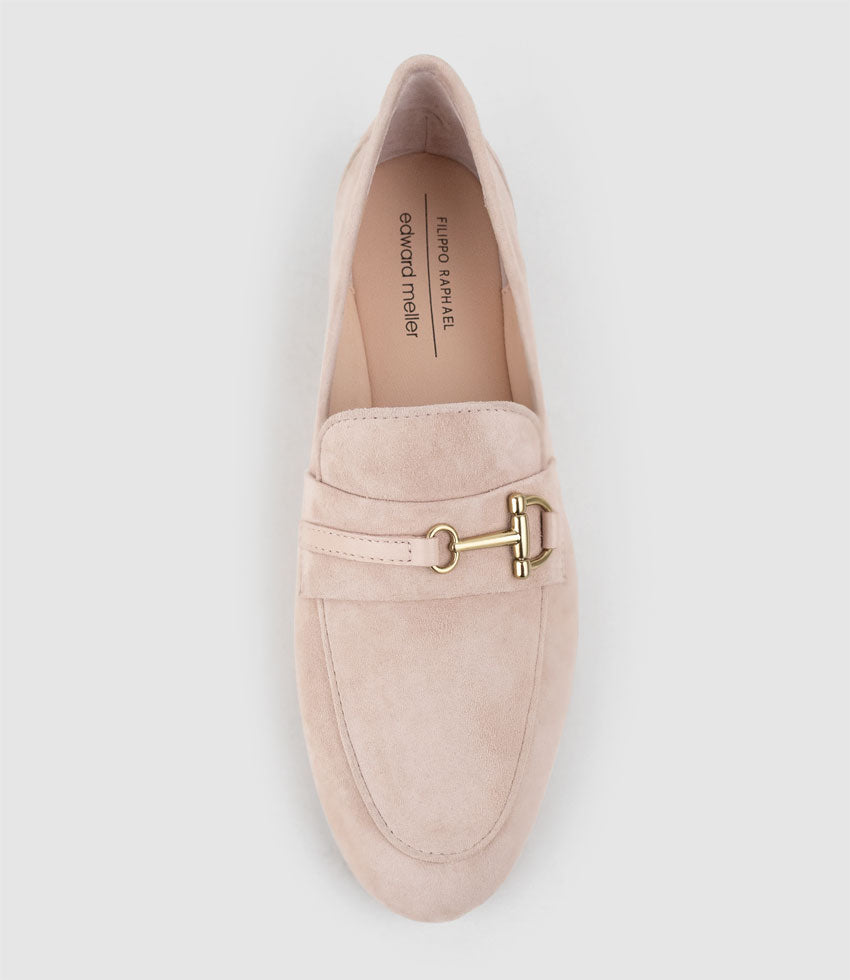 FAUSTINE Loafer with Asymmetrical Trim in Petal Suede - Edward Meller