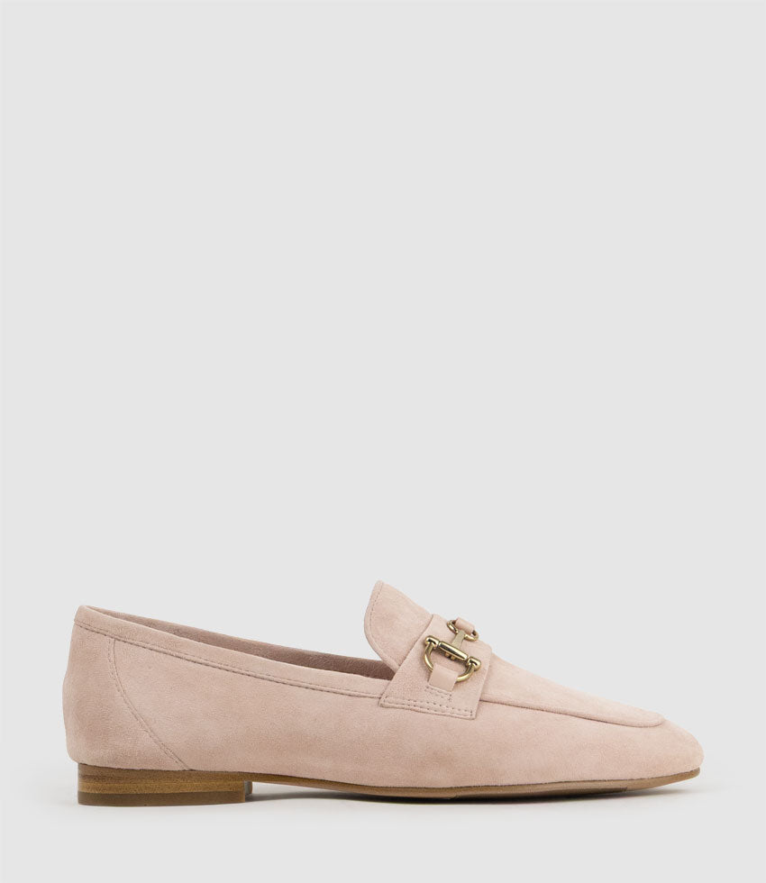 FAUSTINE Loafer with Asymmetrical Trim in Petal Suede - Edward Meller