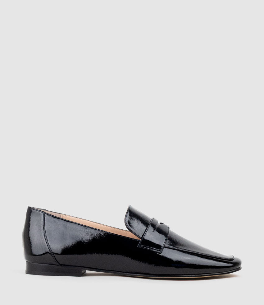 FAXON Loafer in Black Crinkle Patent - Edward Meller