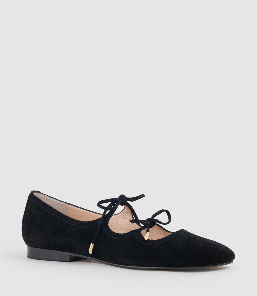FELIA Tie Up Ballet in Black Suede - Edward Meller