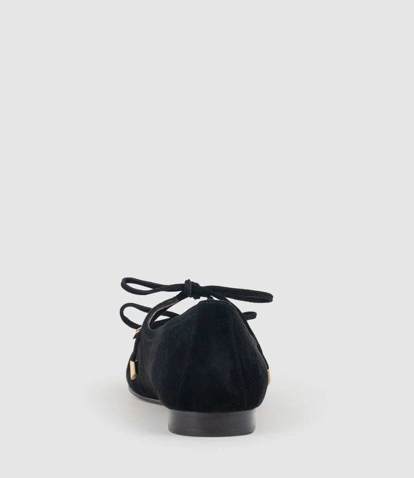 FELIA Tie Up Ballet in Black Suede - Edward Meller