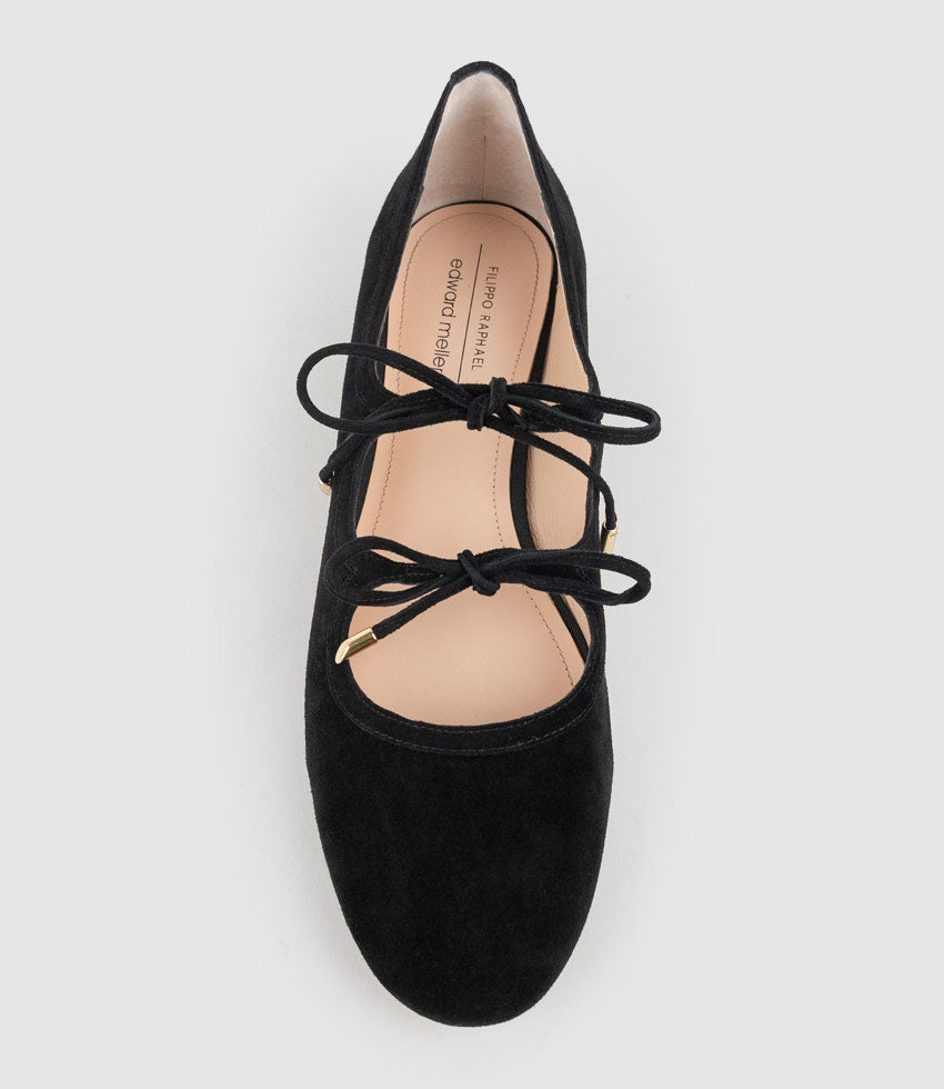 FELIA Tie Up Ballet in Black Suede - Edward Meller