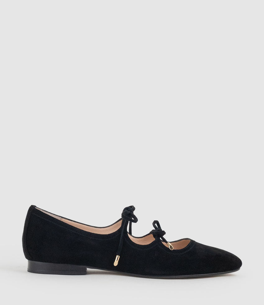 FELIA Tie Up Ballet in Black Suede - Edward Meller