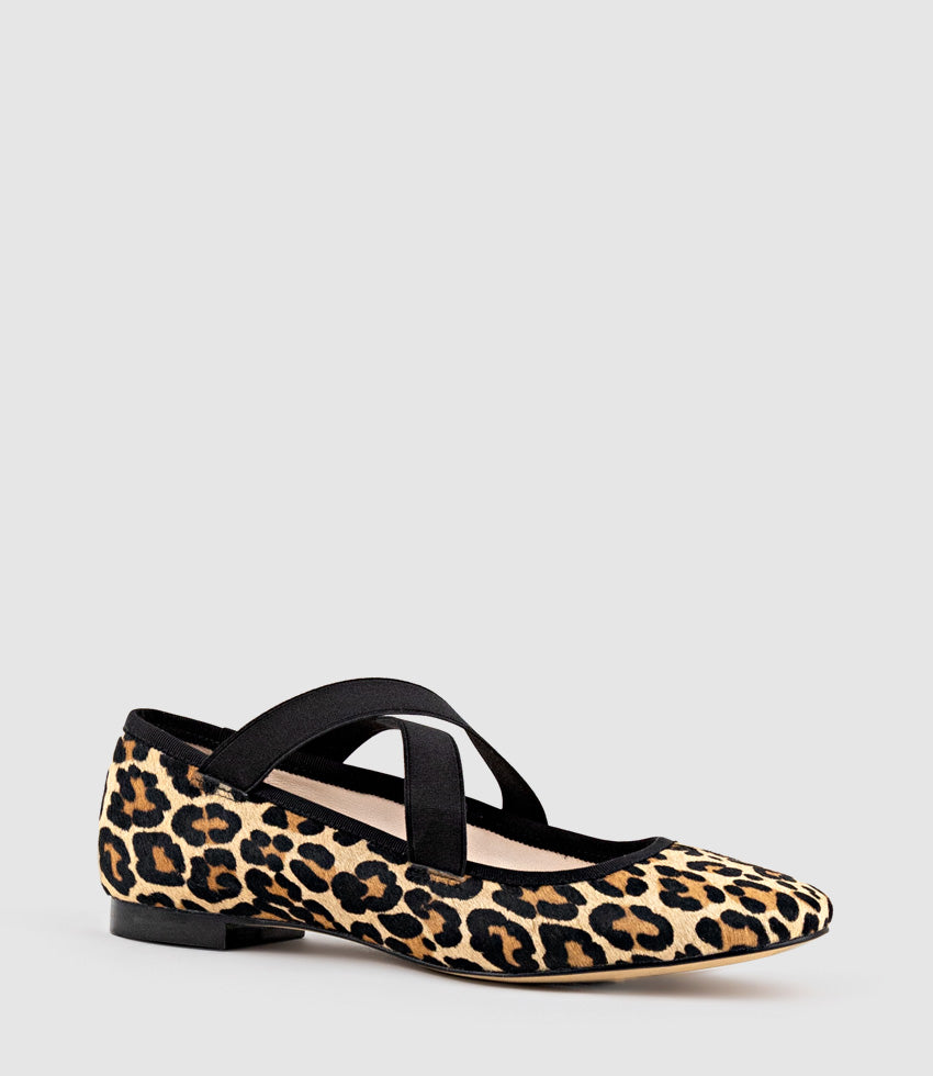 FELICITY Elastic Cross Strap Ballet in Leopard - Edward Meller
