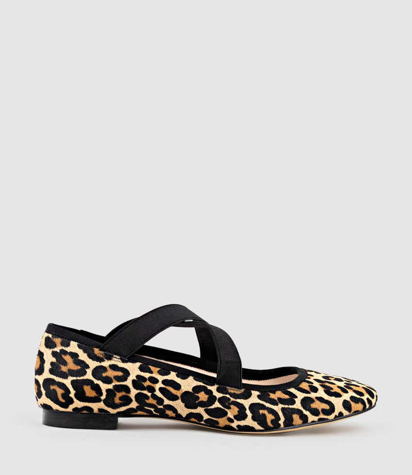 FELICITY Elastic Cross Strap Ballet in Leopard - Edward Meller