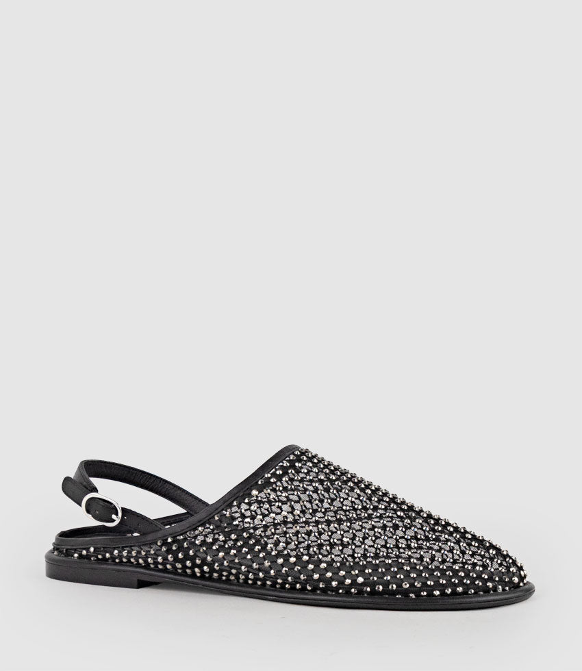 FERAH Mesh Flat with Back Strap in Black - Edward Meller