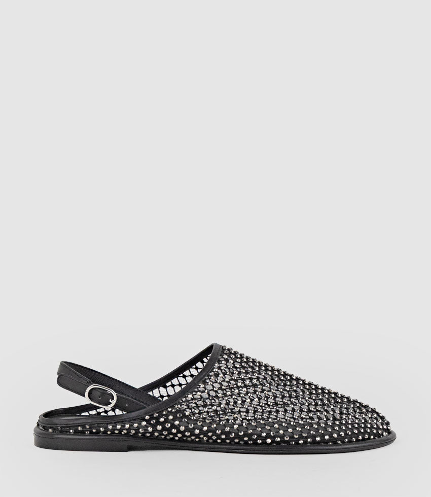 FERAH Mesh Flat with Back Strap in Black - Edward Meller