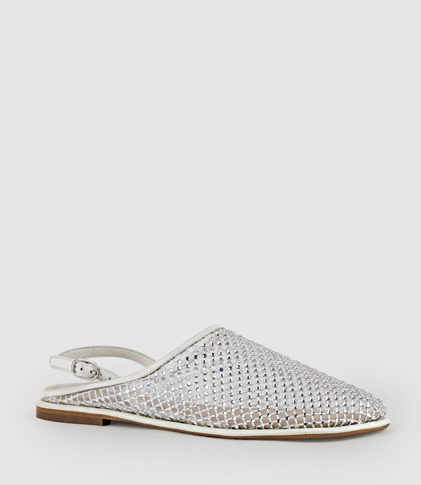 FERAH Mesh Flat with Back Strap in White - Edward Meller