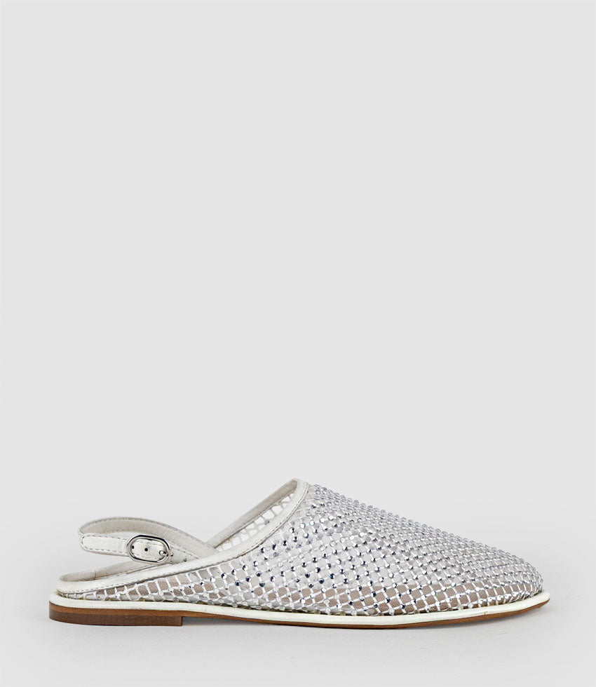 FERAH Mesh Flat with Back Strap in White - Edward Meller