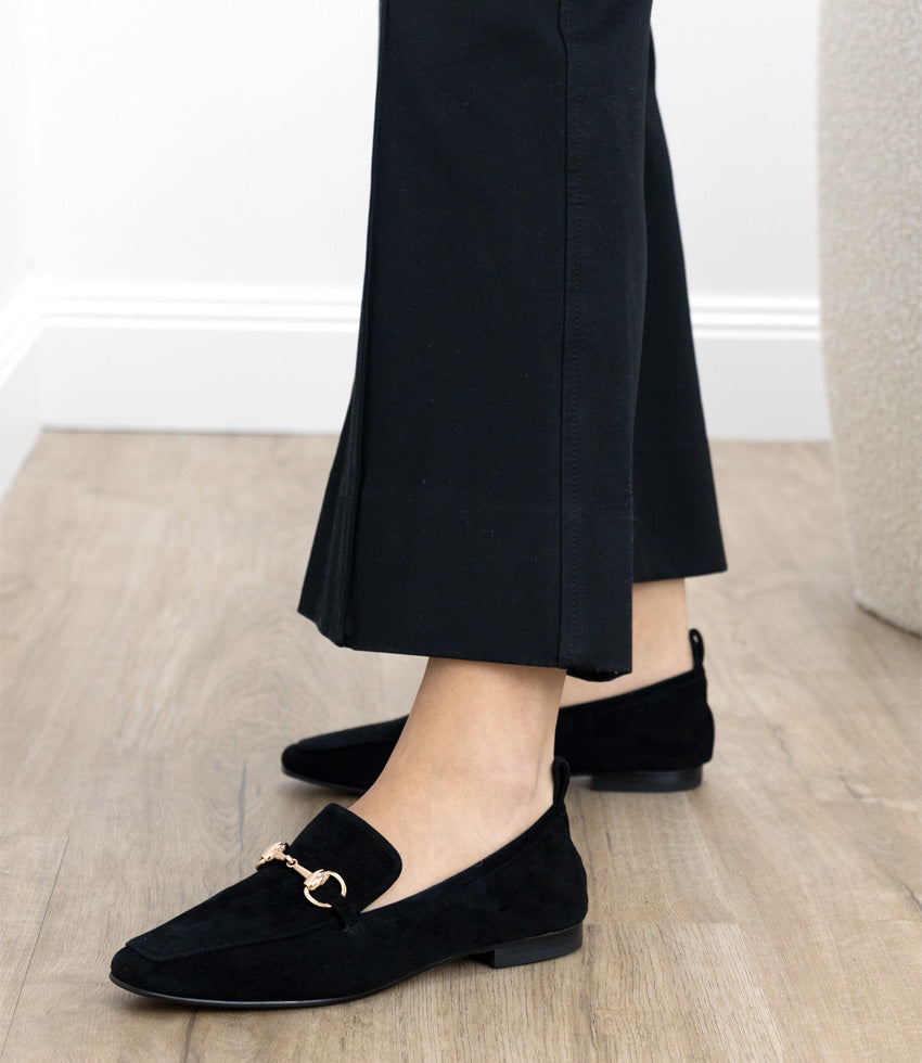 FINER Elastic Back Slipper With Hardware in Black Suede Edward