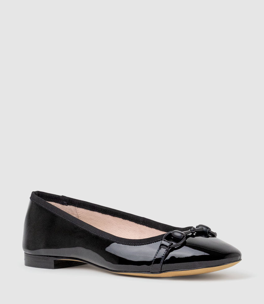 FINITY Classic Ballet with Tonal Trim in Black Patent - Edward Meller
