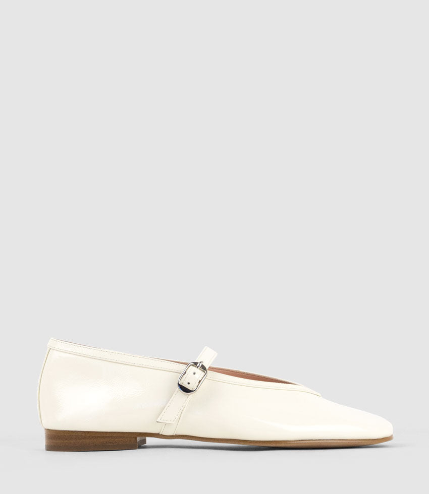 FLAVIA Choked Up Ballet with Strap in Bone Crinkle Patent - Edward Meller