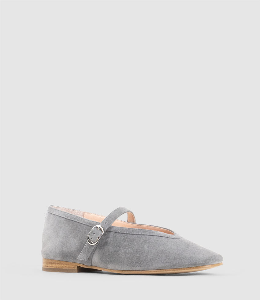 FLAVIA Choked Up Ballet with Strap in Grey Suede - Edward Meller