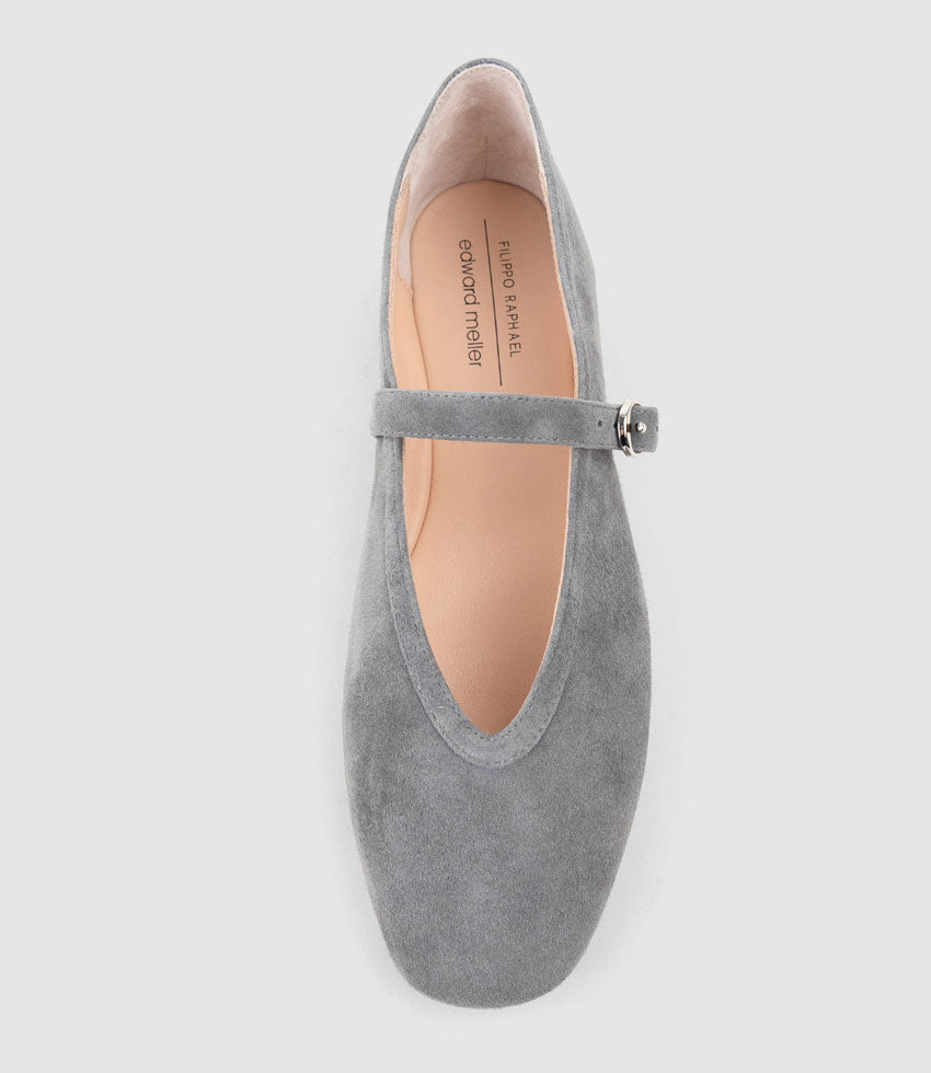 FLAVIA Choked Up Ballet with Strap in Grey Suede - Edward Meller