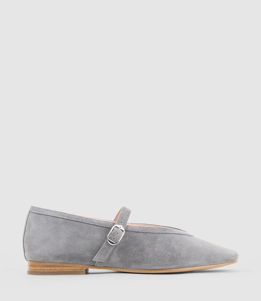 FLAVIA Choked Up Ballet with Strap in Grey Suede - Edward Meller