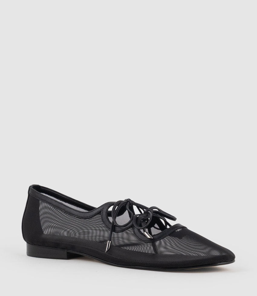 FLORENCE Tie Up Mesh Ballet in Black - Edward Meller