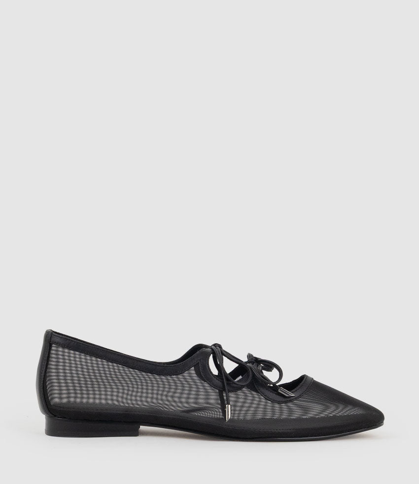 FLORENCE Tie Up Mesh Ballet in Black - Edward Meller