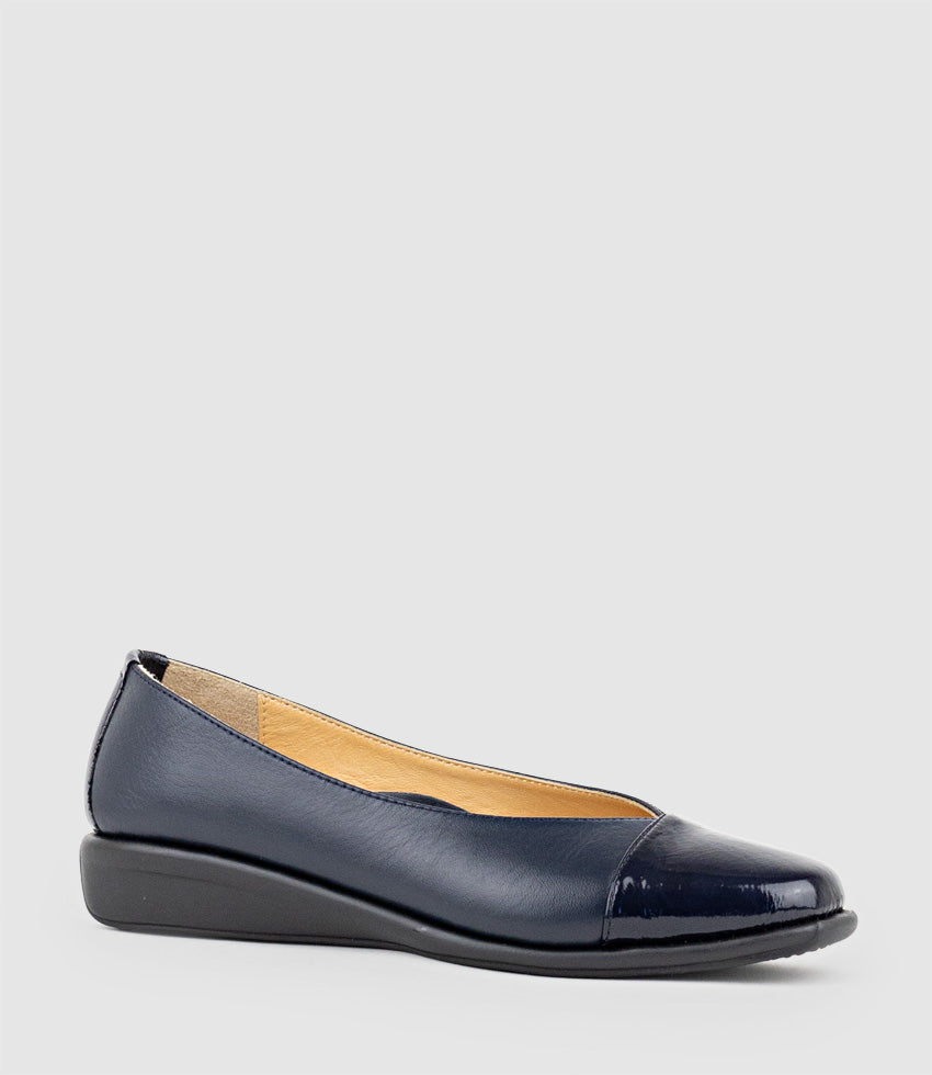 FRANKLY Cap Toe Comfort Ballet in Navy - Edward Meller