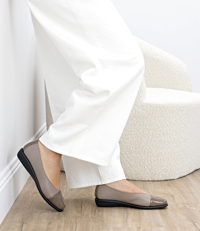 FRANKLY Cap Toe Comfort Ballet in Taupe - Edward Meller