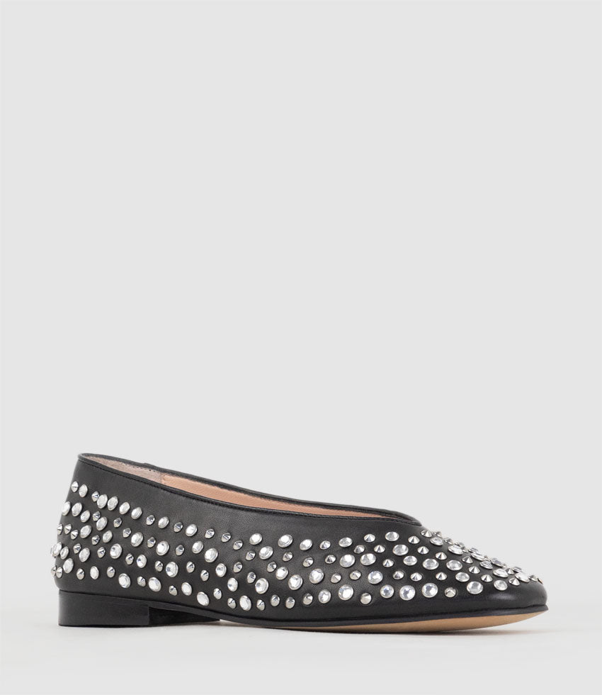 FREYA Stone and Stud Ballet in Black