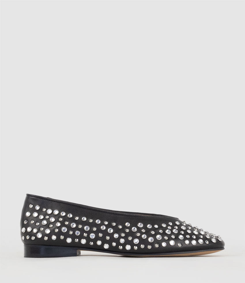FREYA Stone and Stud Ballet in Black