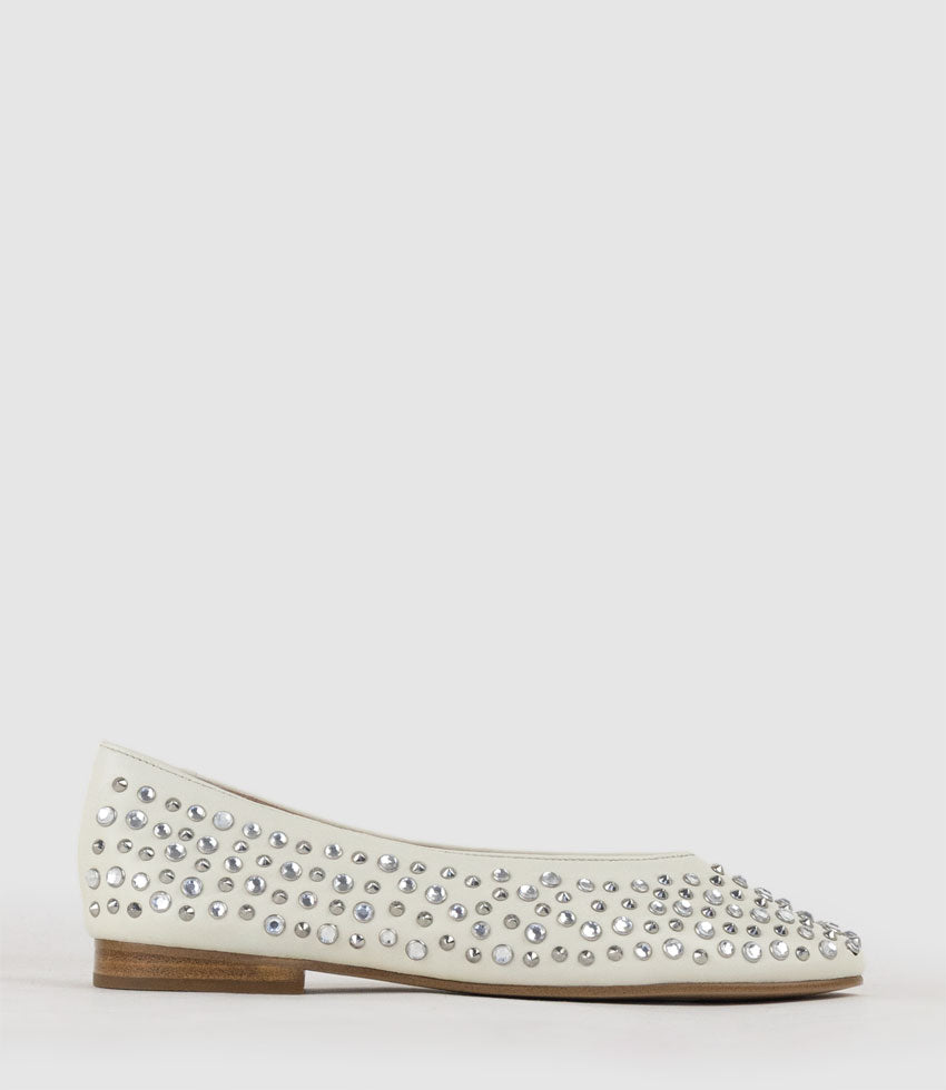 FREYA Stone and Stud Ballet in Offwhite