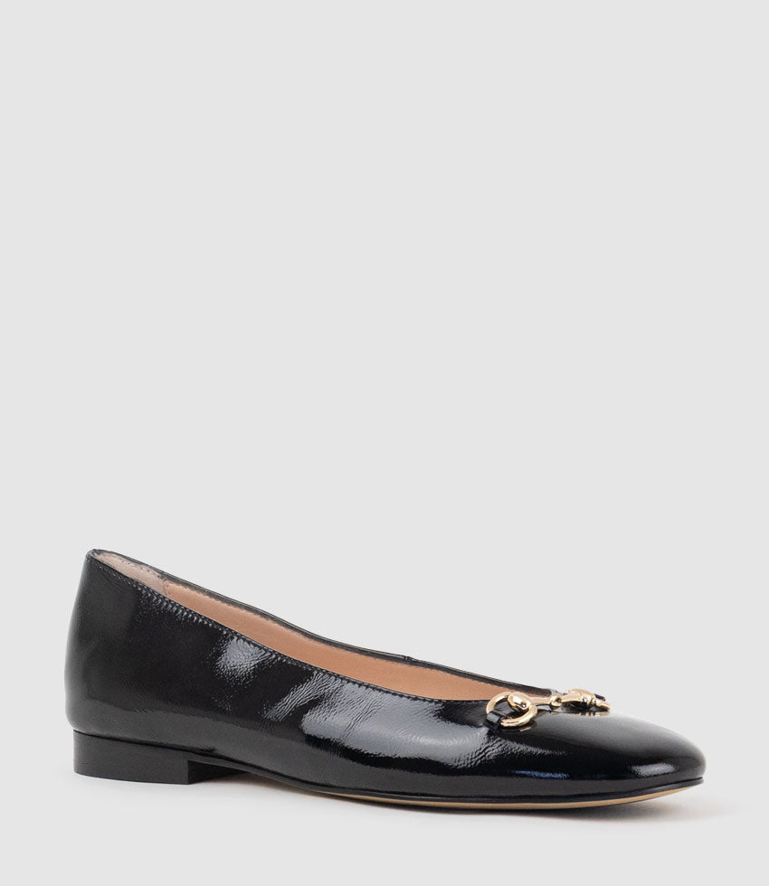 FRIA Ballet with Hardware in Black Crinkle Patent - Edward Meller