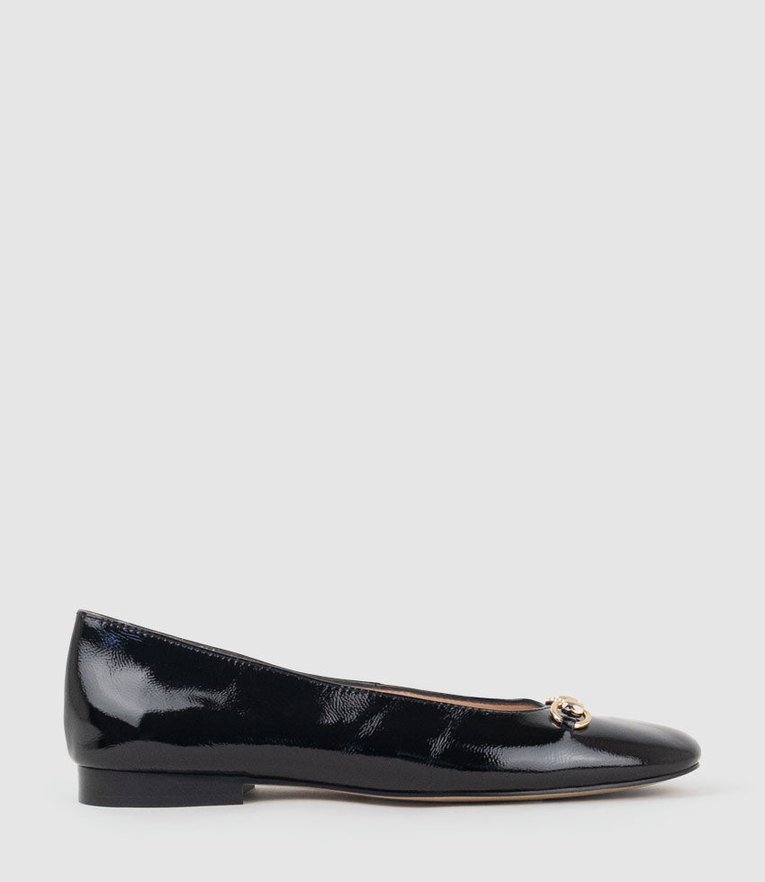 FRIA Ballet with Hardware in Black Crinkle Patent - Edward Meller