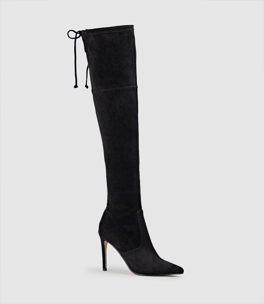 GABOR Thigh High Stretch Boot in Black Suede