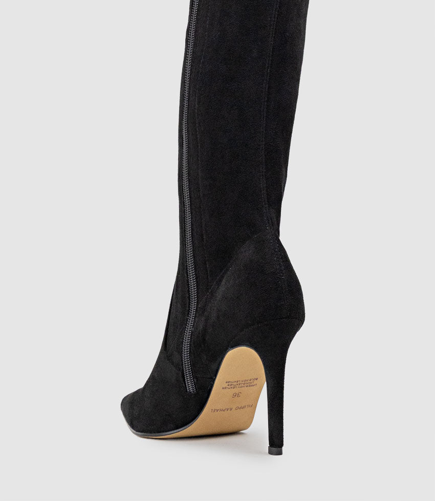 GABOR Thigh High Stretch Boot in Black Suede