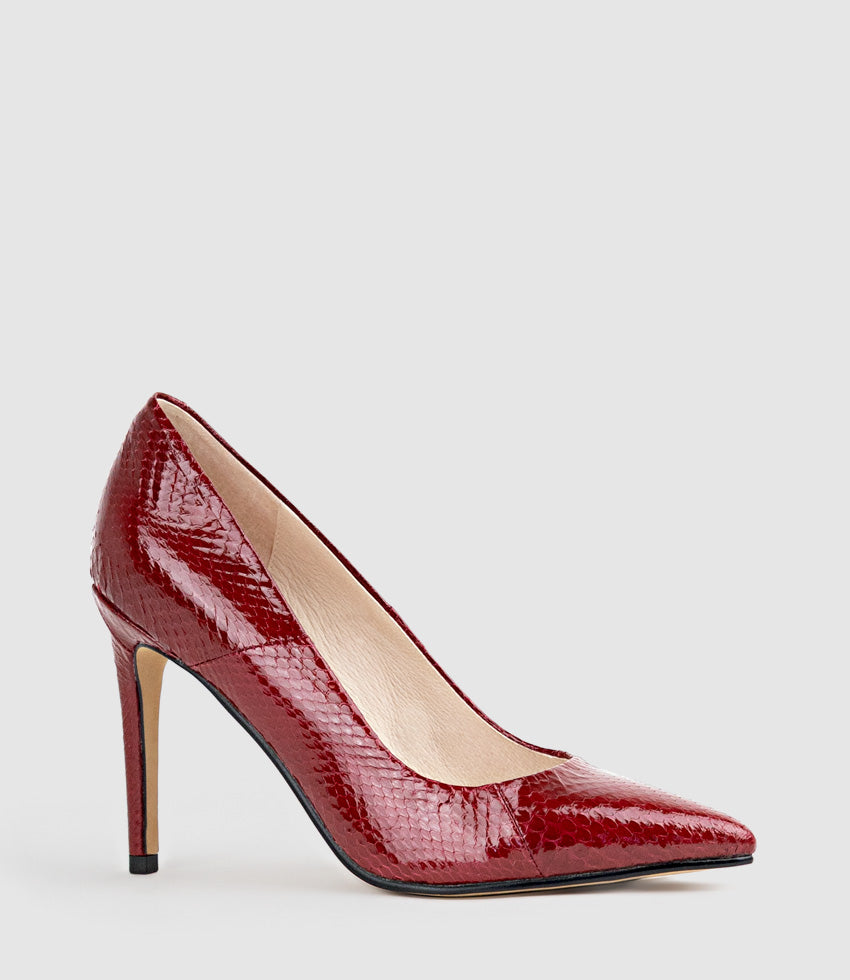 GAGA 100mm Pointed Toe Pump in Ruby Snake - Edward Meller