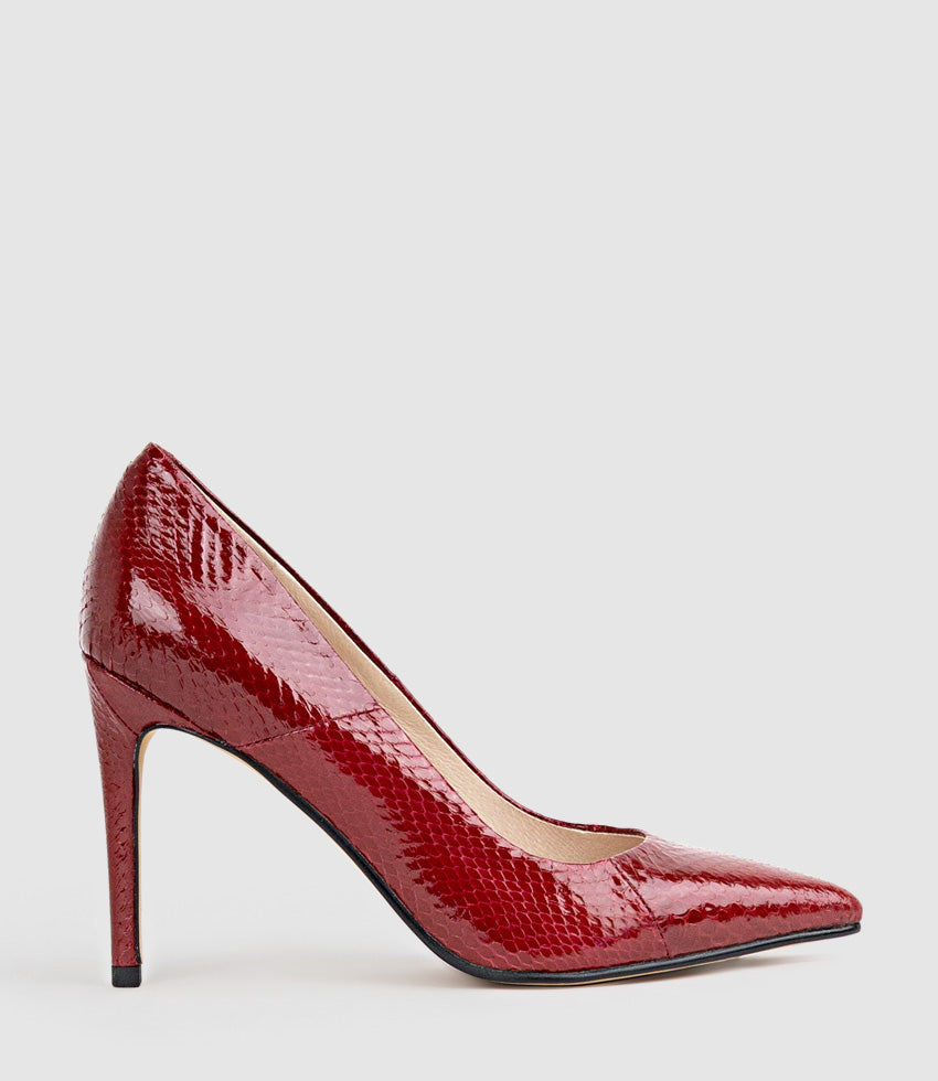 GAGA 100mm Pointed Toe Pump in Ruby Snake - Edward Meller