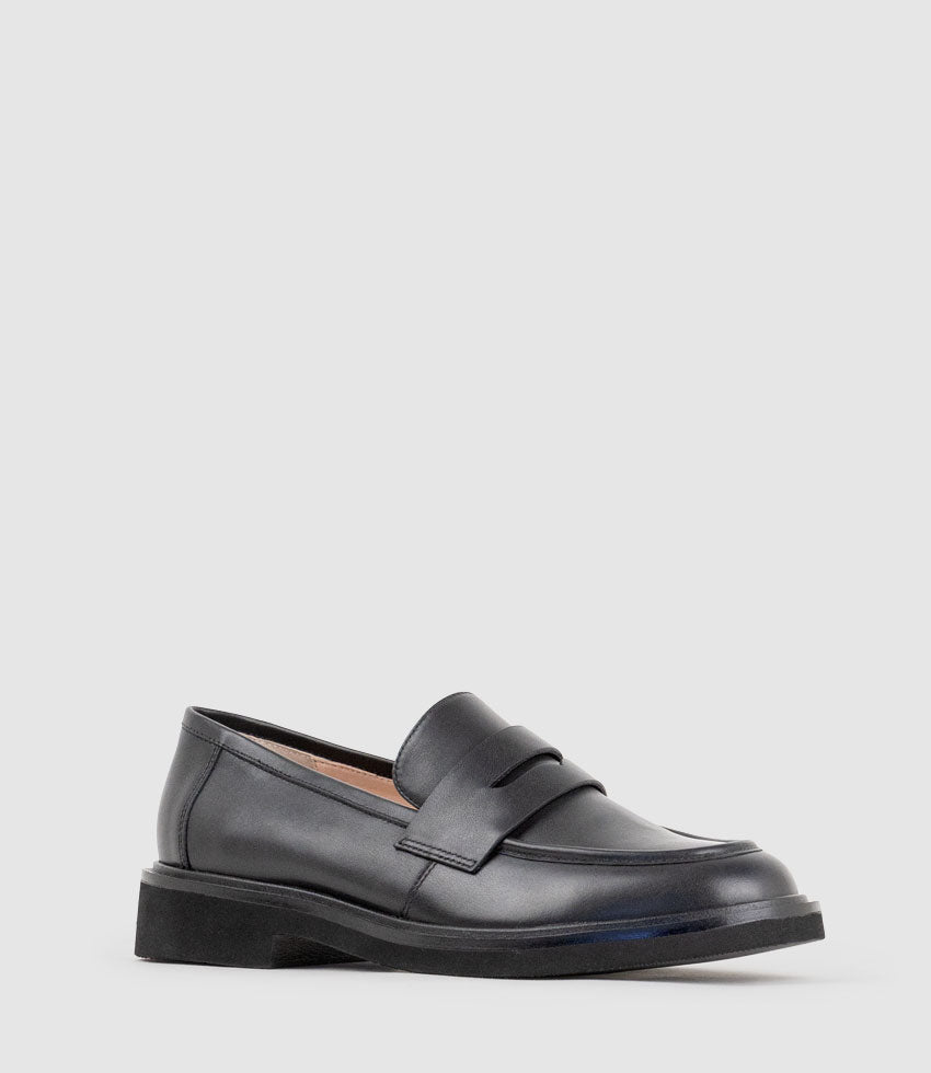 GALIA Loafer with Keeper in Black Calf - Edward Meller