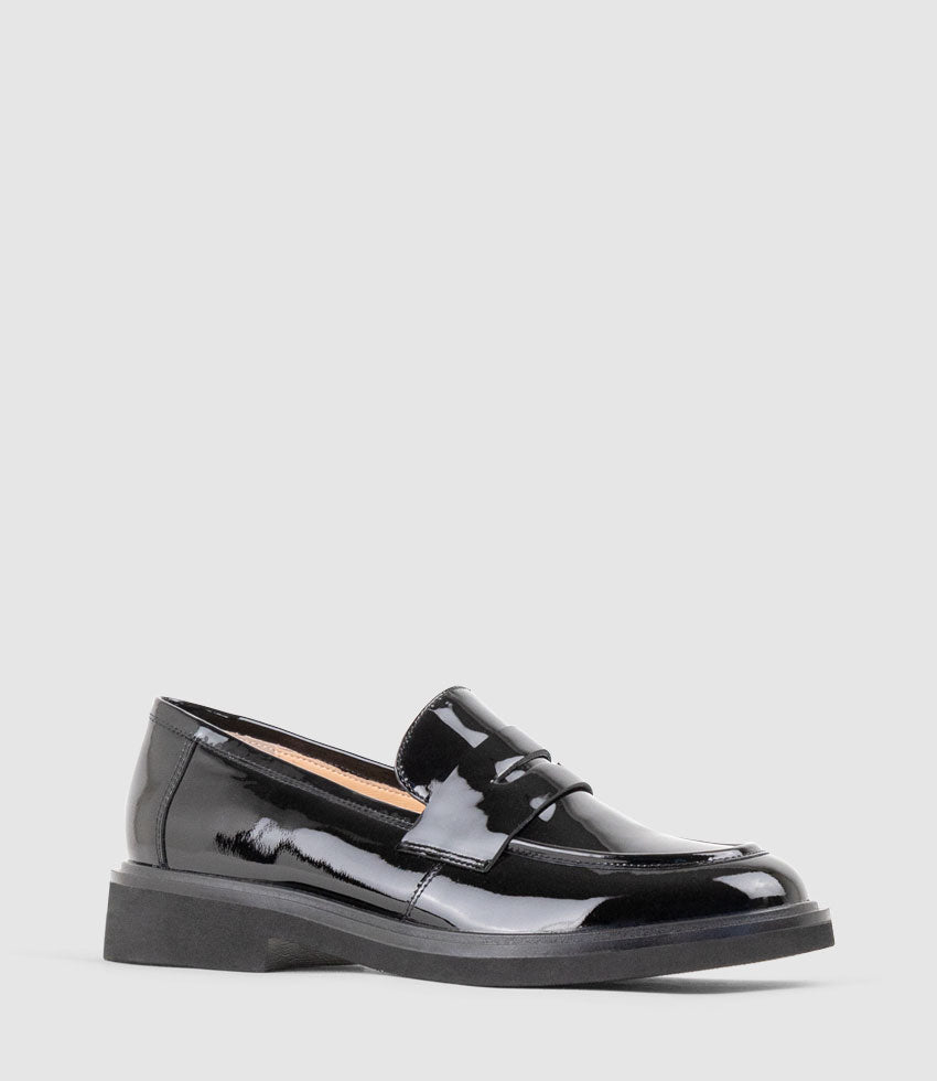 GALIA Loafer with Keeper in Black Patent - Edward Meller