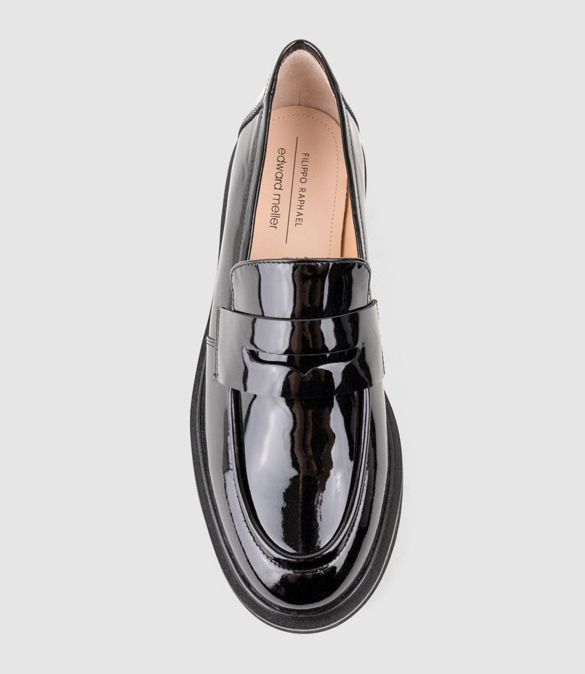 GALIA Loafer with Keeper in Black Patent - Edward Meller