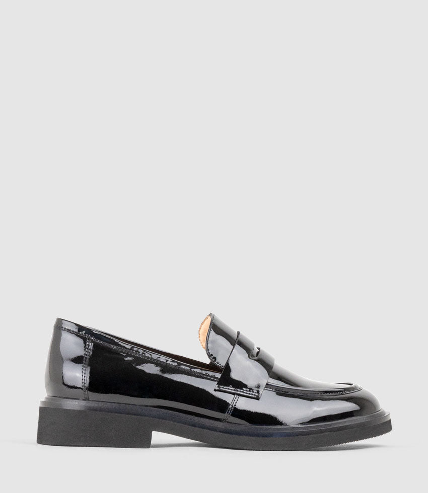 GALIA Loafer with Keeper in Black Patent - Edward Meller