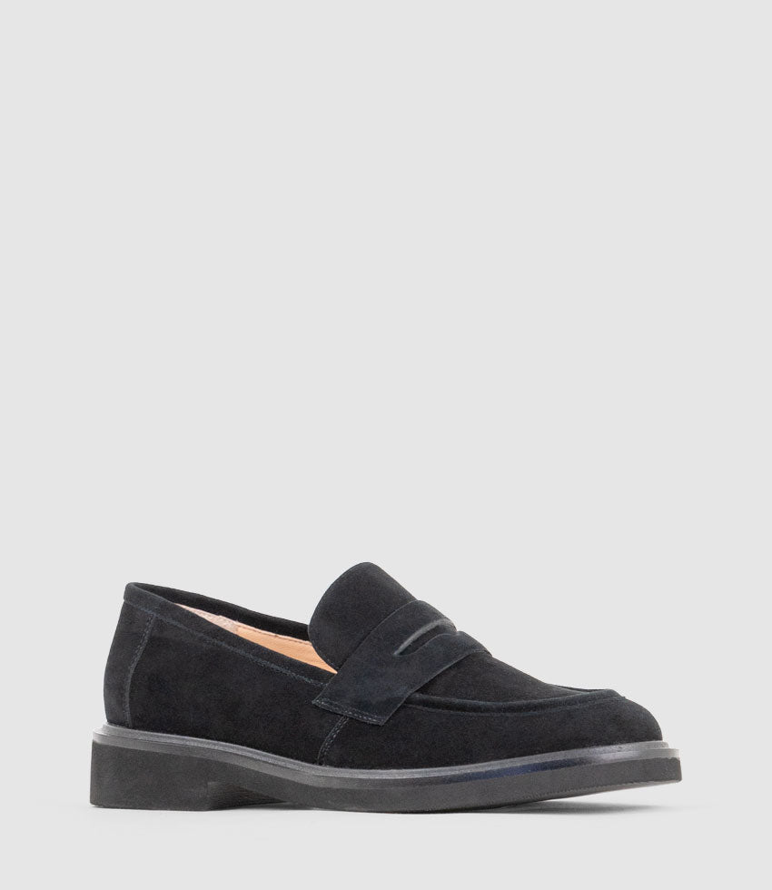 GALIA Loafer with Keeper in Black Suede - Edward Meller