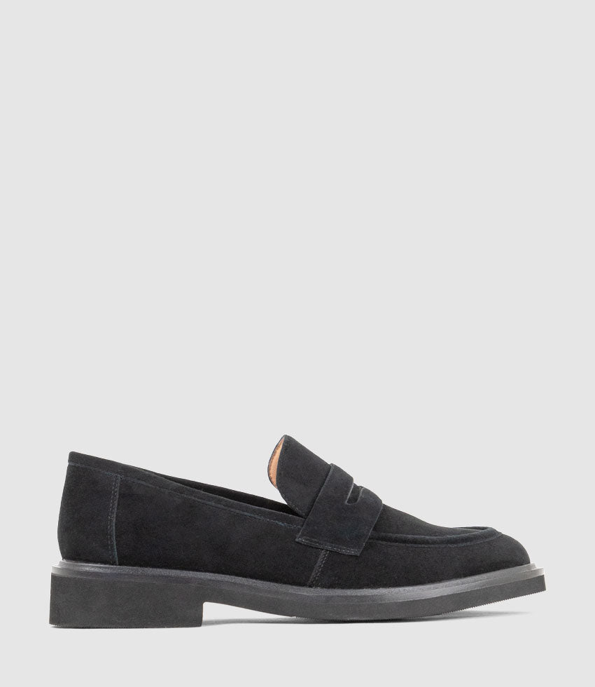 GALIA Loafer with Keeper in Black Suede - Edward Meller