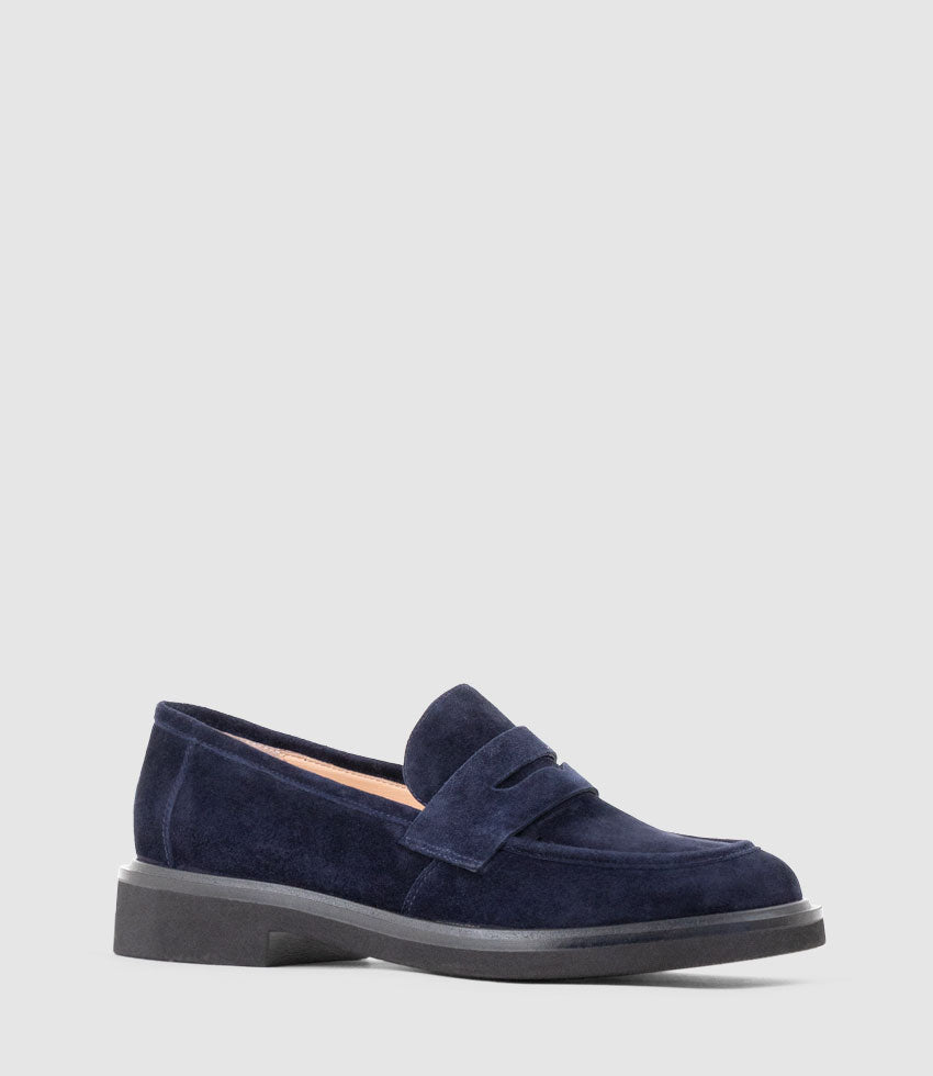 GALIA Loafer with Keeper in Navy Suede - Edward Meller