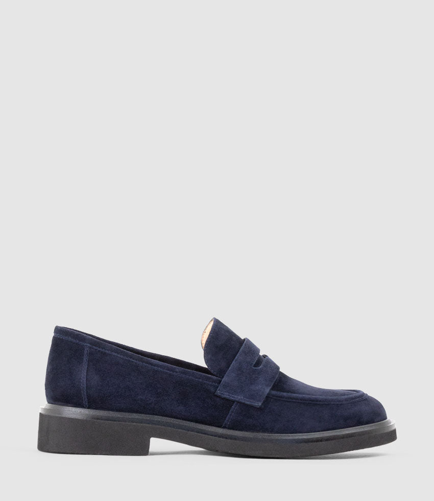 GALIA Loafer with Keeper in Navy Suede - Edward Meller