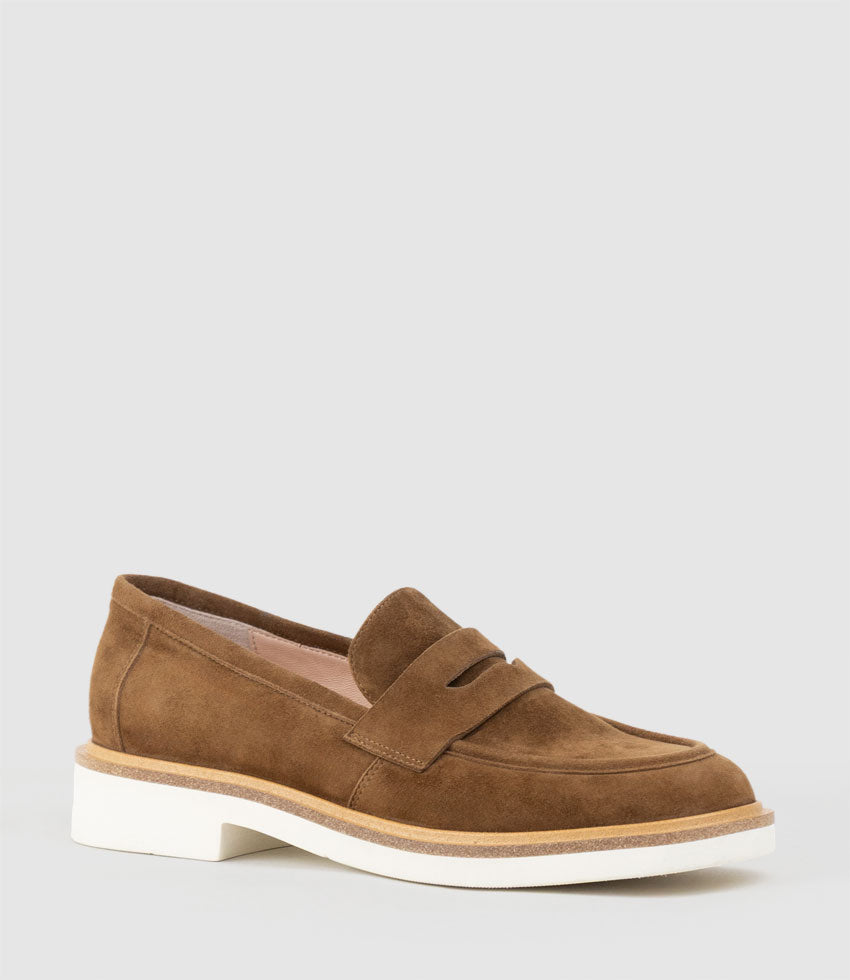 GALIA Loafer with Keeper in Tan Suede - Edward Meller