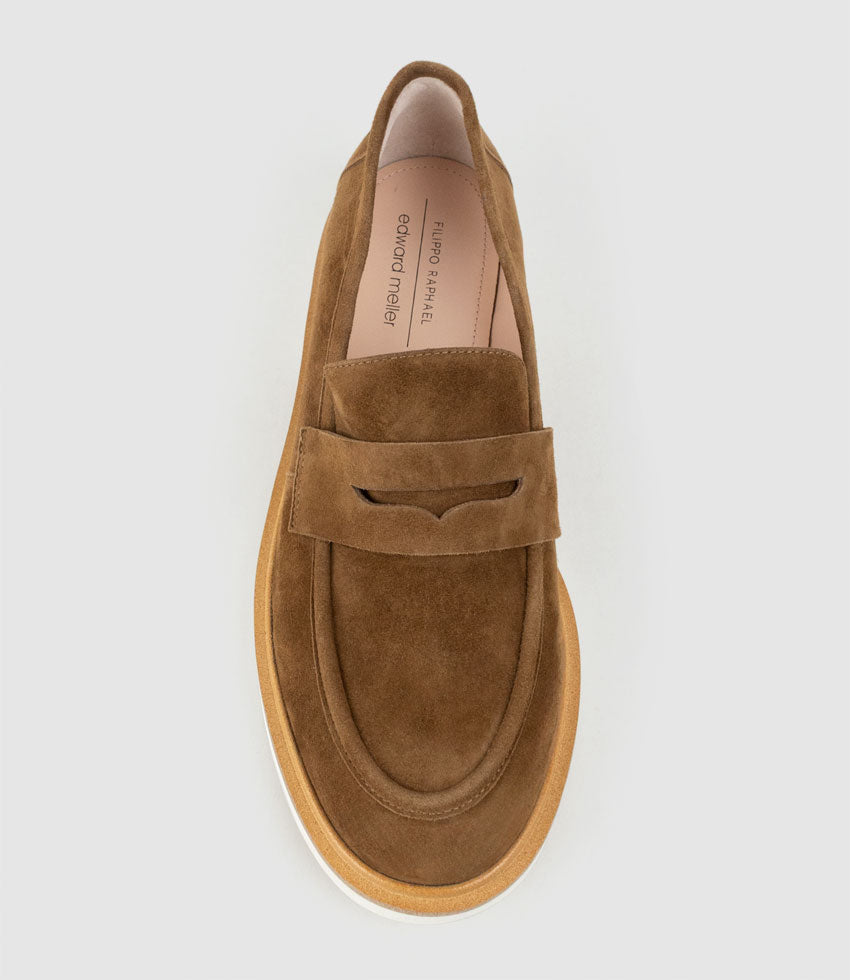 GALIA Loafer with Keeper in Tan Suede - Edward Meller