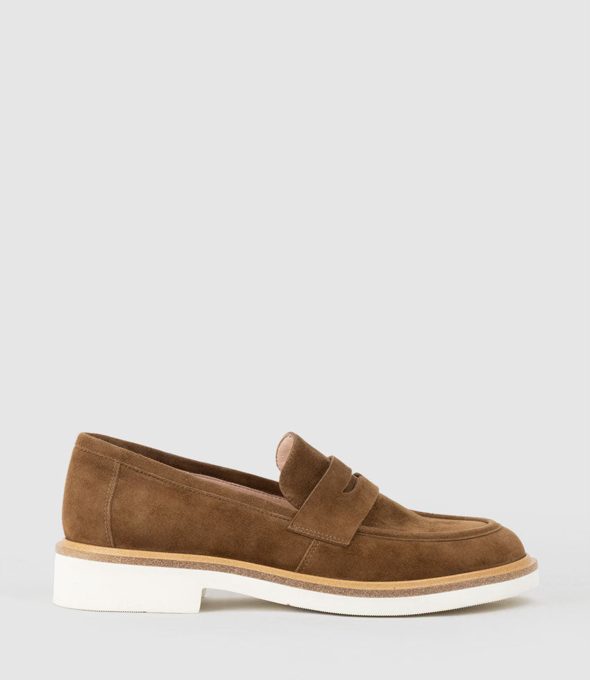 GALIA Loafer with Keeper in Tan Suede - Edward Meller