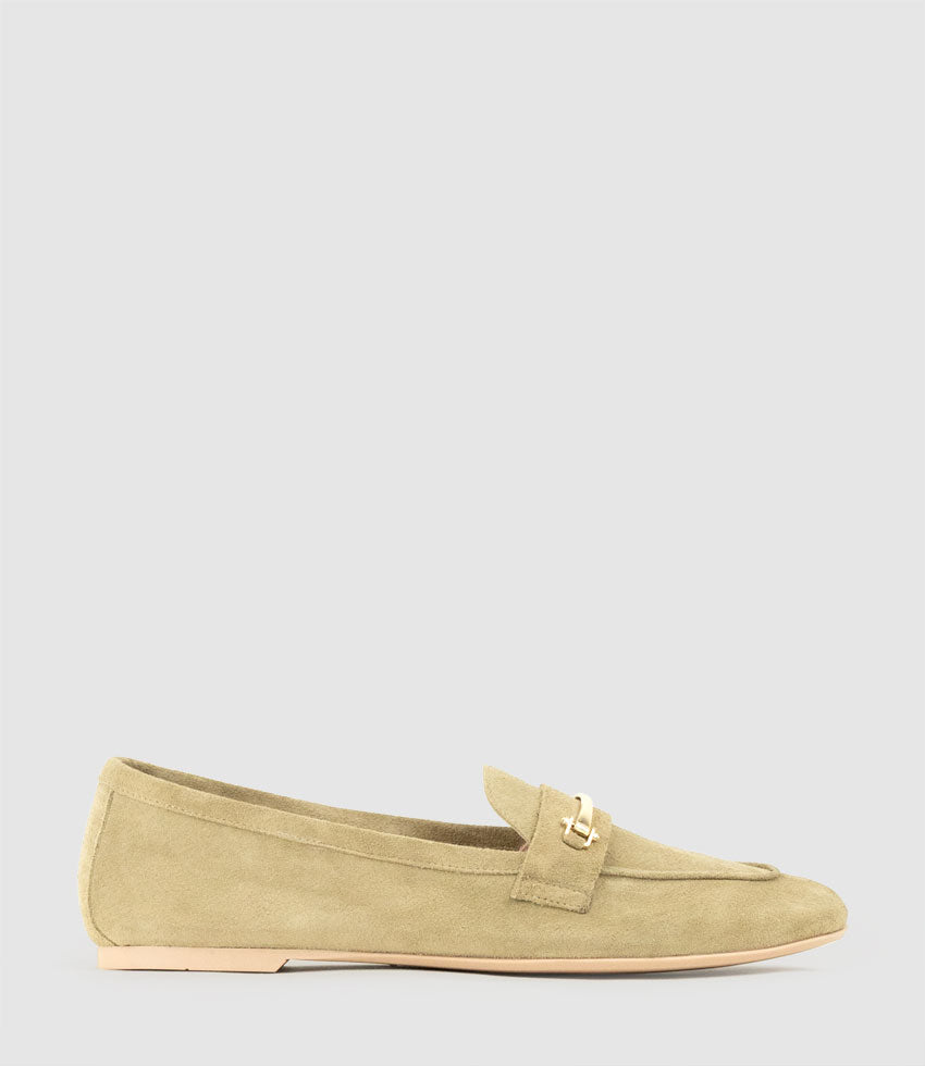 GALINA Loafer with Gold Trim in Sand Suede