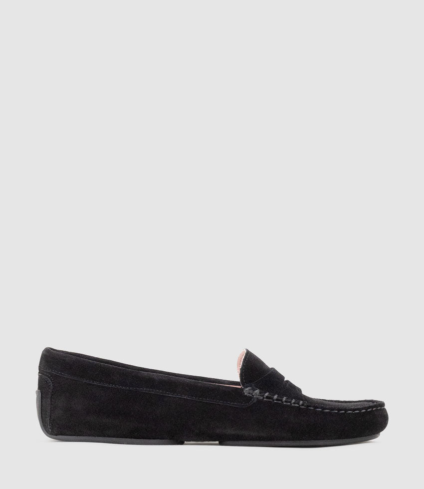 GAMET Loafer with Stitching in Black Suede