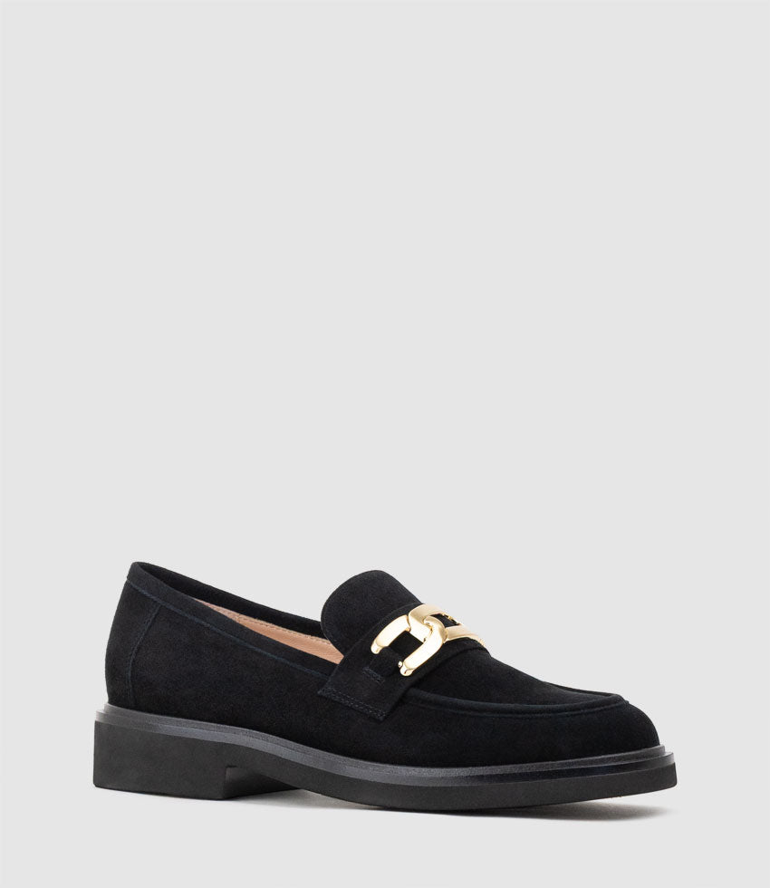 GARCON Moccasin with Trim in Black Suede - Edward Meller