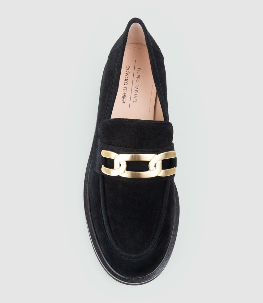 GARCON Moccasin with Trim in Black Suede - Edward Meller