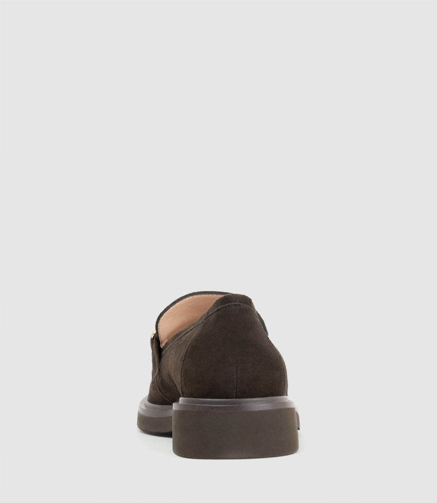 GARCON Moccasin with Trim in Chocolate Suede - Edward Meller