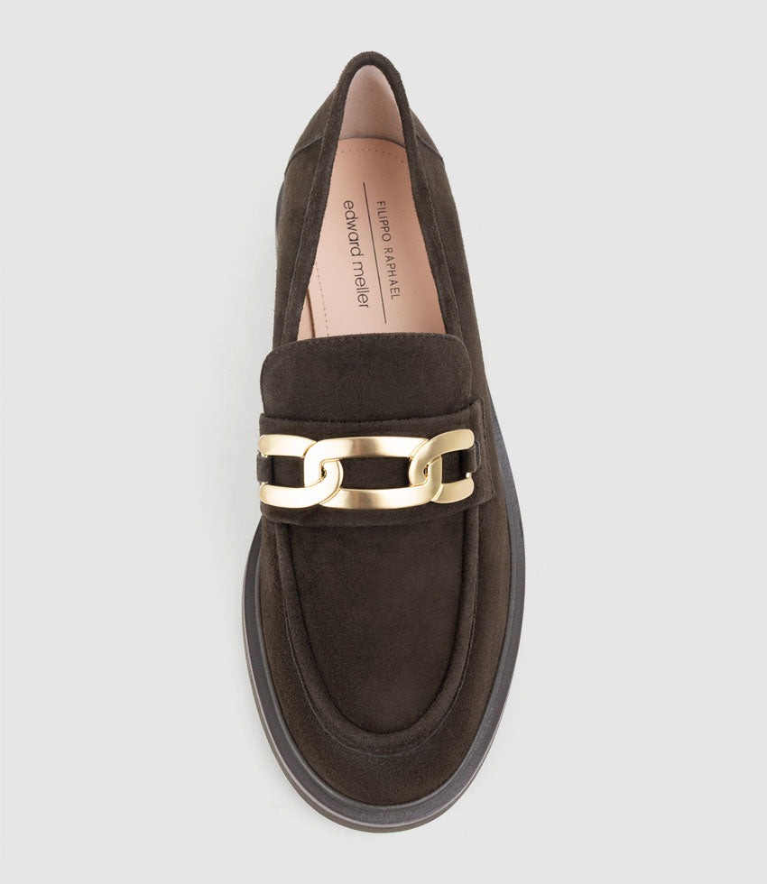 GARCON Moccasin with Trim in Chocolate Suede - Edward Meller